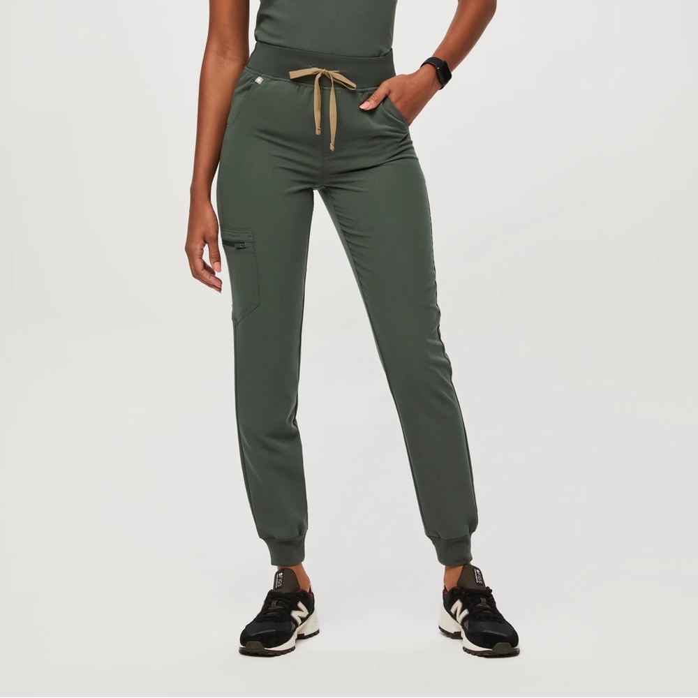 Figs High Waisted Zamora Jogger Scrubs in Moss